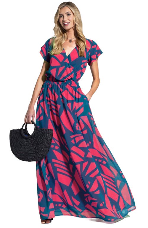 Hotsquash London Clothing Abstract Print Chiffon Faux Wrap Maxi Dress