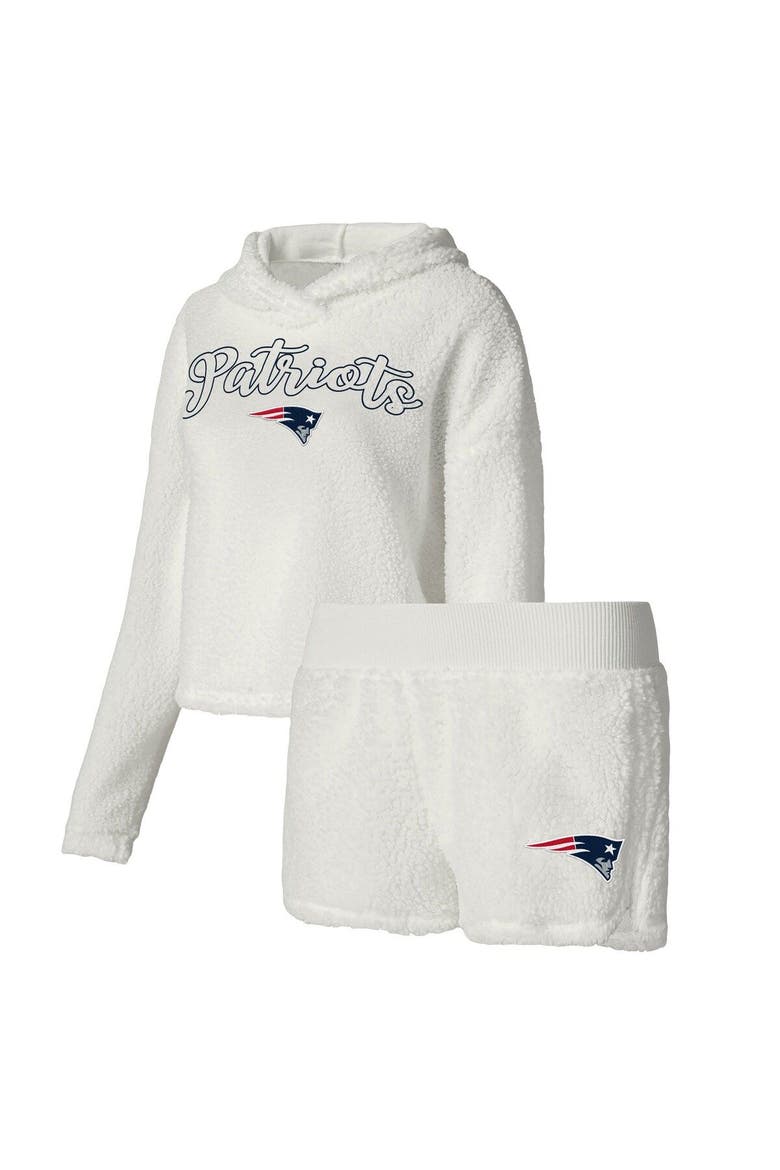 Women's Concepts Sport  White New England Patriots Fluffy Pullover Sweatshirt & Shorts Sleep Set, Main, color, White