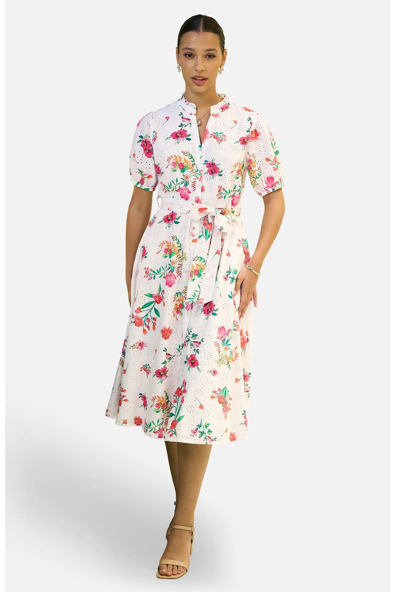 Broderie Anglaise Midi Shirt Dress, Main, color, White
