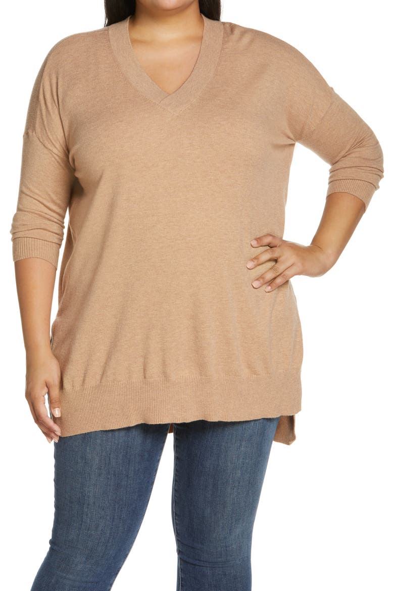 Step Hem Tunic Sweater, Main, color, COZY CAMEL HEATHER