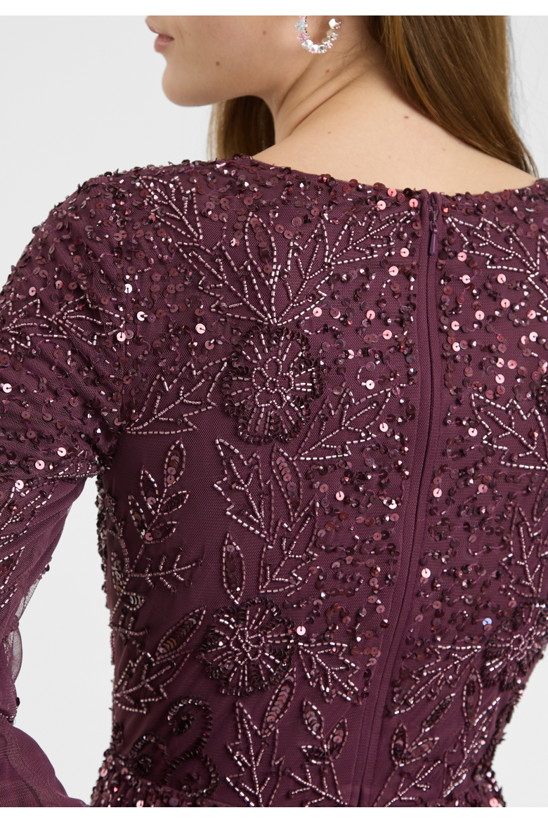 Modest Embellished Sequin Beaded Dress Maxi With Boat Neck, Alternate, color, MAUVE
