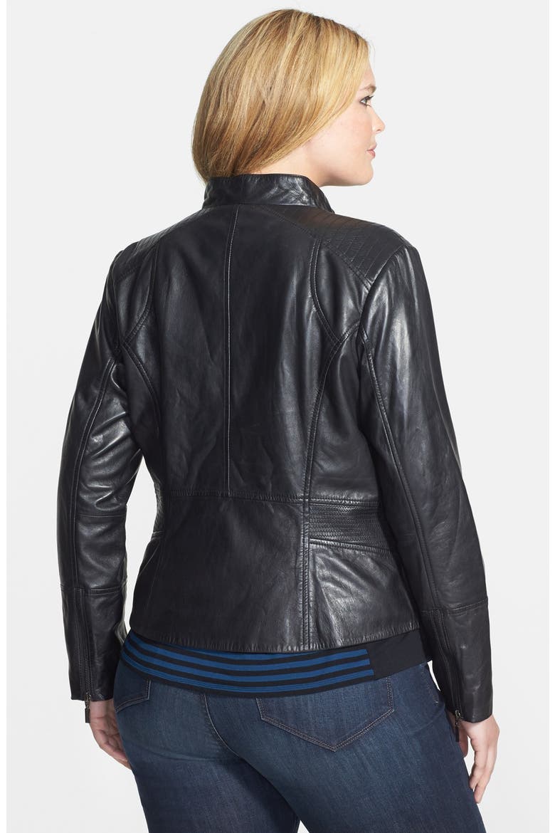 Front Zip Leather Scuba Jacket, Alternate, color, BLACK