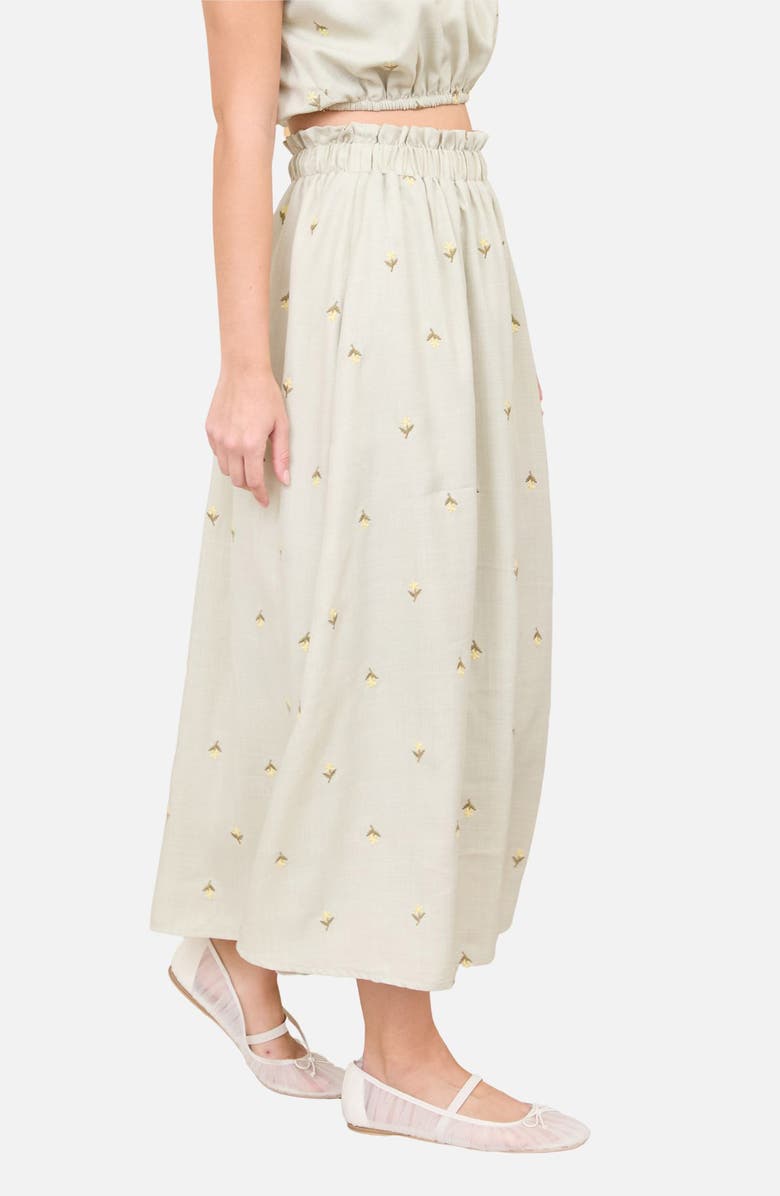 Blu Pepper Floral Embroidered Midi Skirt, Alternate, color, Light Olive