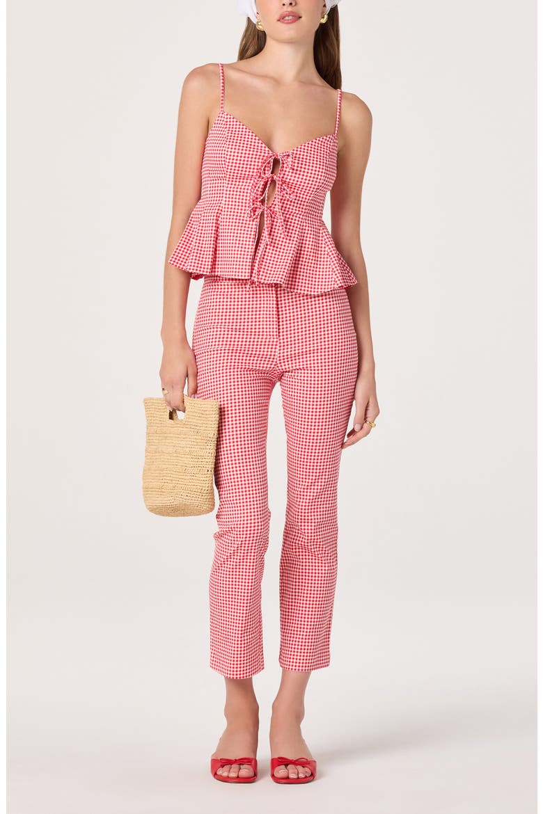 Alma Stretch Cotton Gingham Crop Pants, Alternate, color, RED GINGHAM
