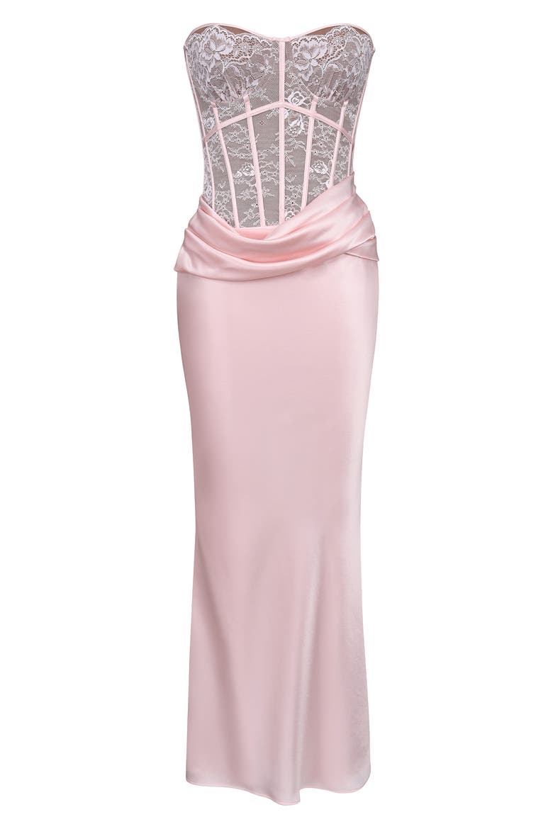 Ayana Strapless Lace & Satin Mermaid Gown, Alternate, color, PINK