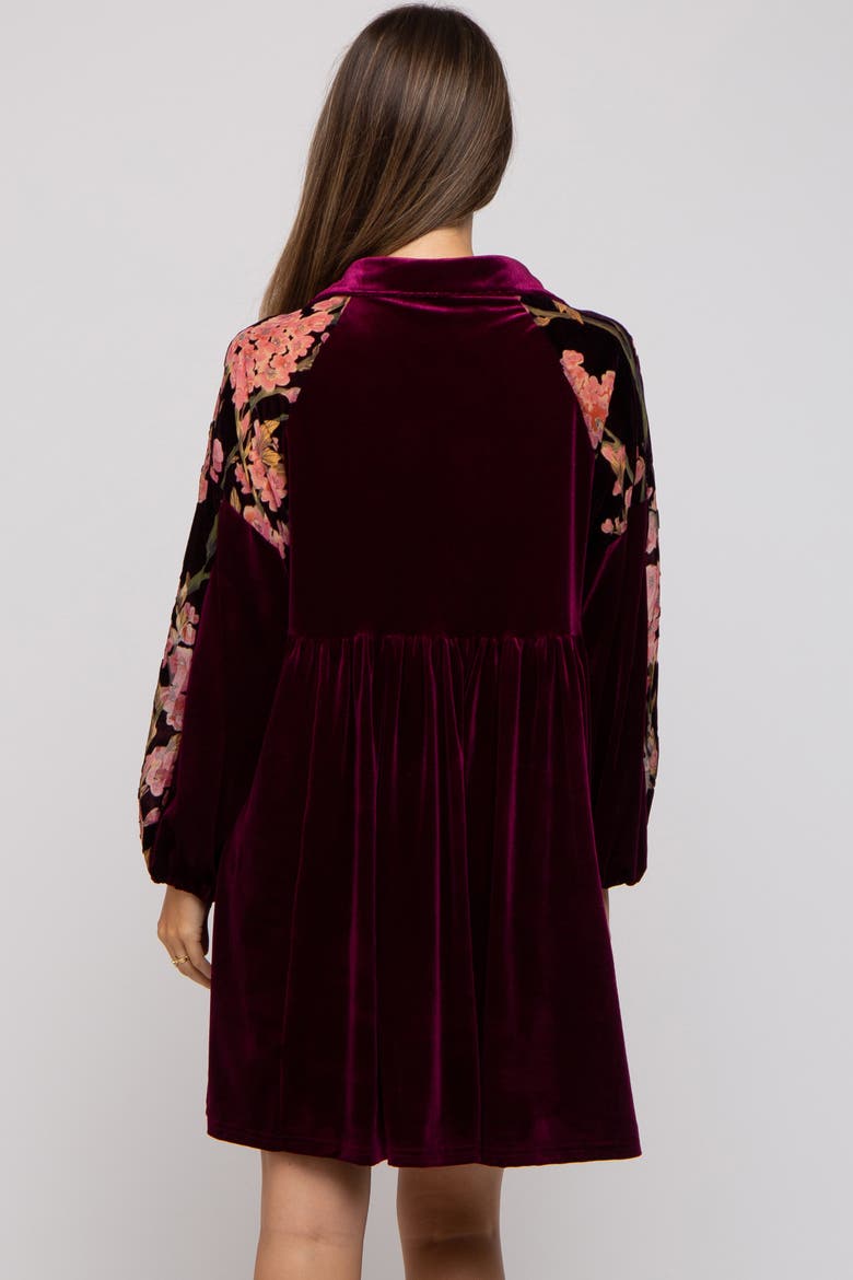 Velvet Floral Long Sleeve Dress, Alternate, color, Plum