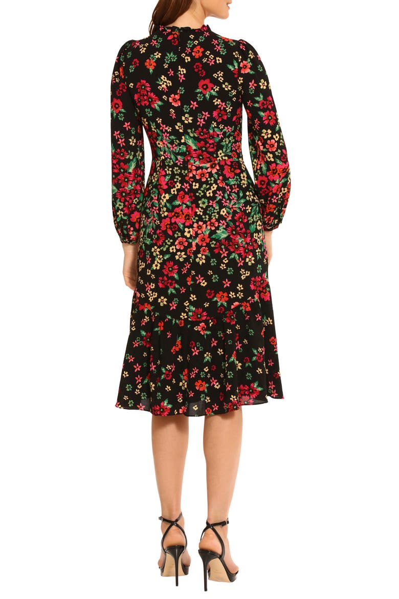 Floral Long Sleeve Midi Dress, Alternate, color, BLACK/ WINE