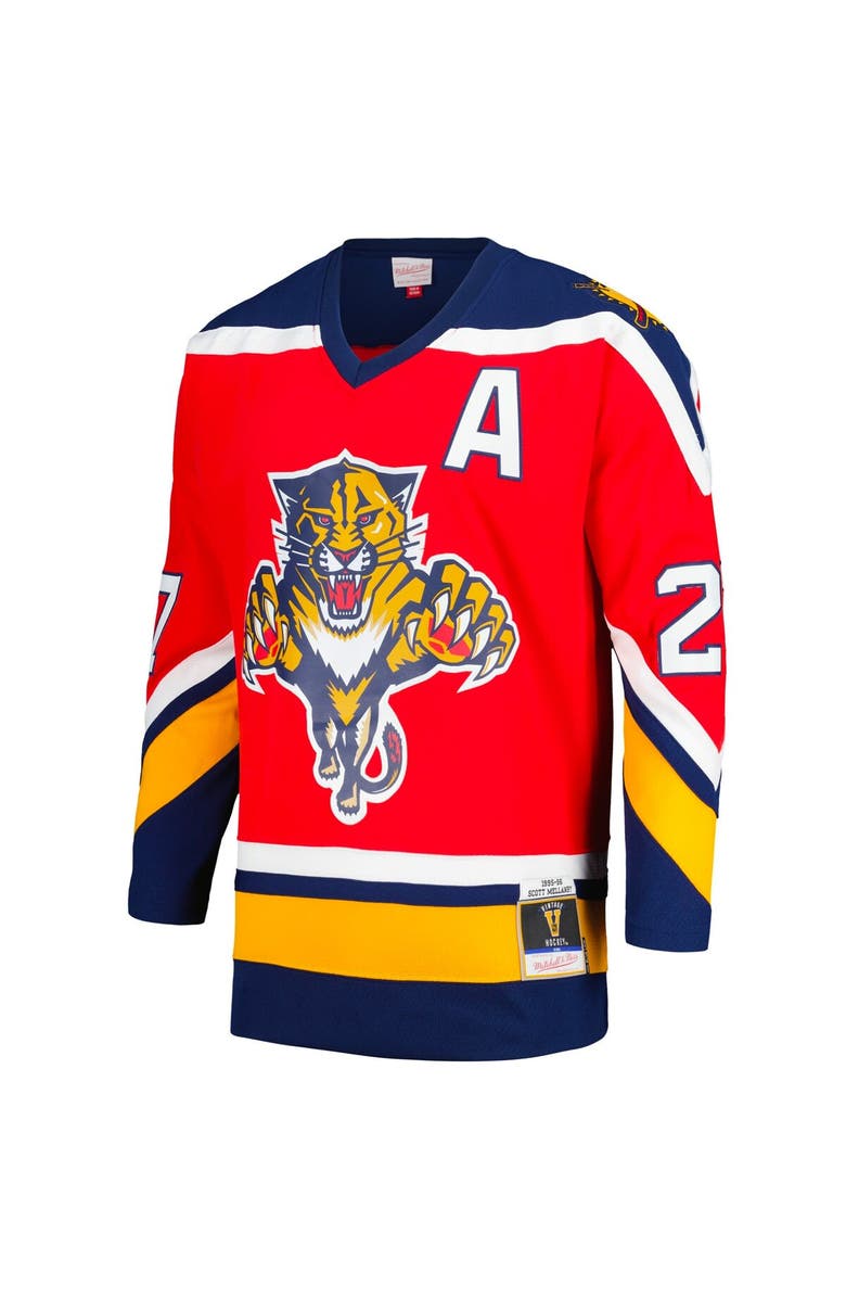 Mitchell 
Ness Men
s Mitchell 
Ness Scott Mellanby Red Florida Panthers Alternate Captain
s Patch 1995/96 Blue Line Player Jersey, Alternate, color, Red
