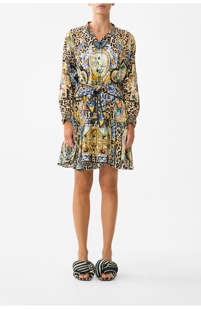 Camilla Short Tiered Shirtdress With Wide Waist Tie, Main, color, Sevillian Style