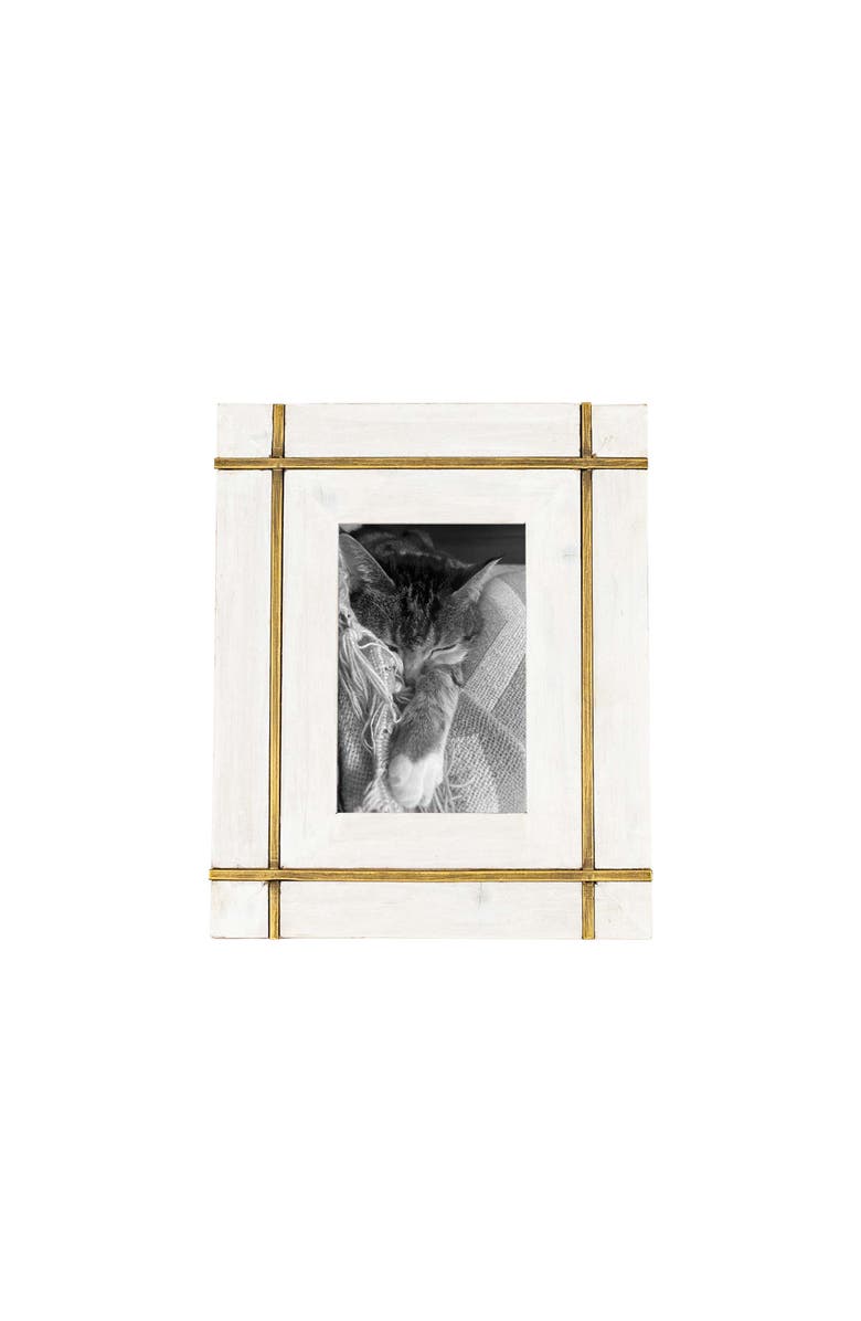 Foreside Home and Garden 4x6 Bordered White Wood Photo Picture Frame w/ Glass Pane, Main, color, White