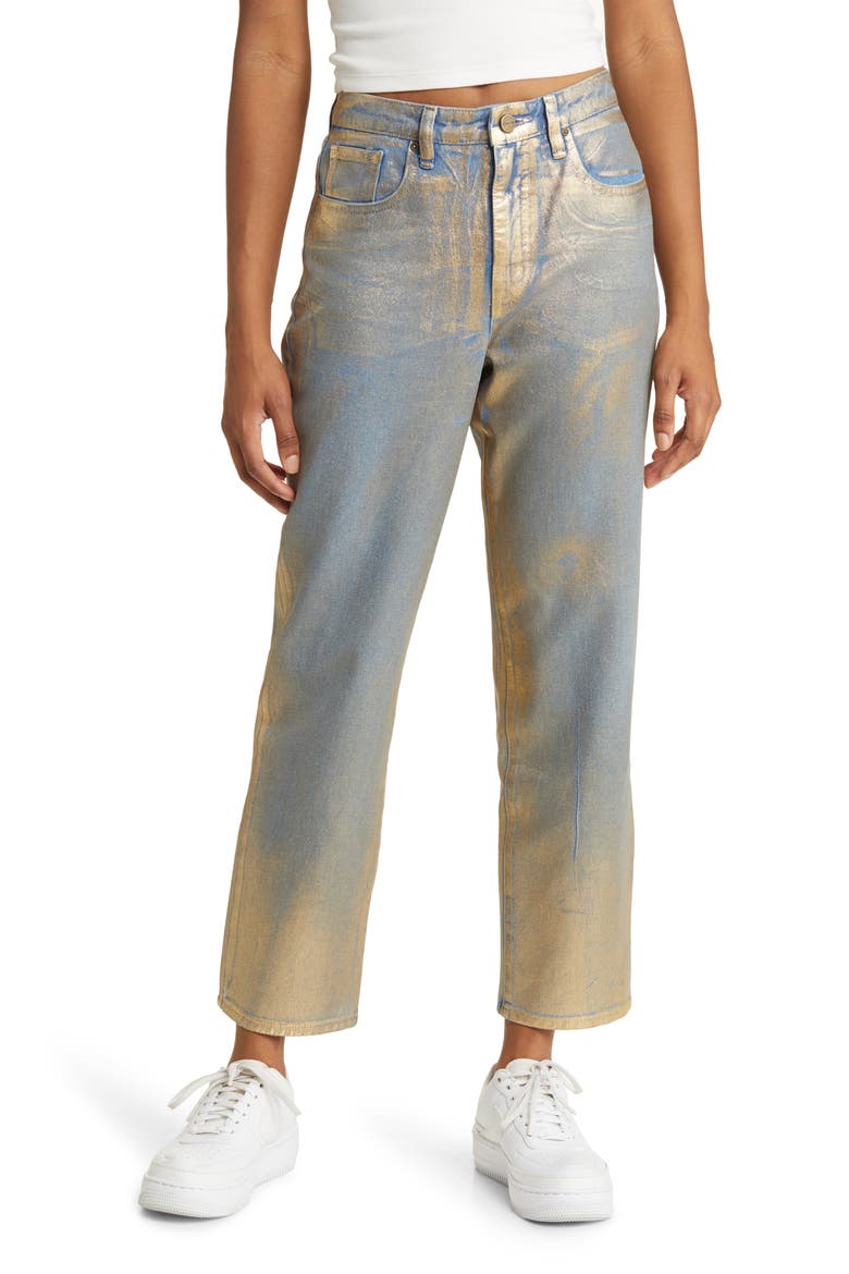Metallic High Waist Straight Leg Jeans, Main, color, FIRE DANCER