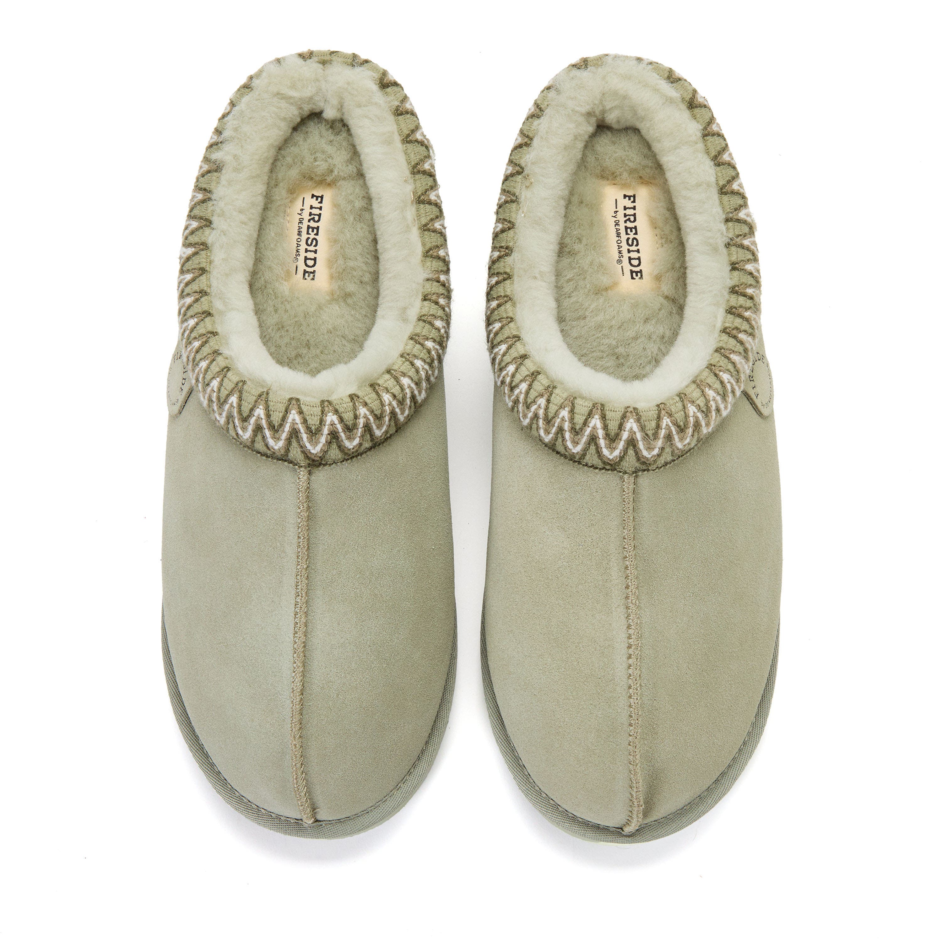 DEARFOAMS Fireside Grafton Genuine Shearling Clog Slipper with Embroidery, Alternate, color, Seagrass
