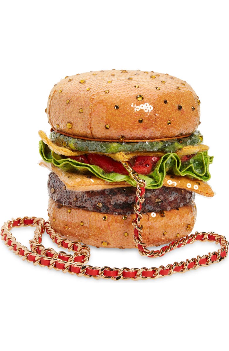 Moschino Diner Group Sequin Cheeseburger Clutch, Alternate, color,