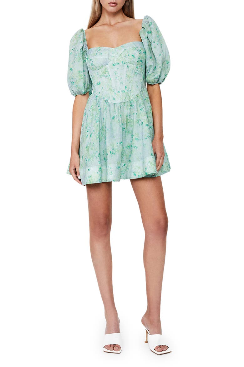 Kiah Puff Sleeve Corset Minidress, Main, color, GREEN FLORAL