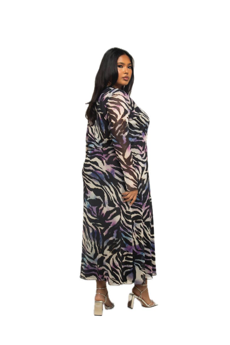 Plus Size Zebra Print Mesh Midaxi Dress, Alternate, color, Black