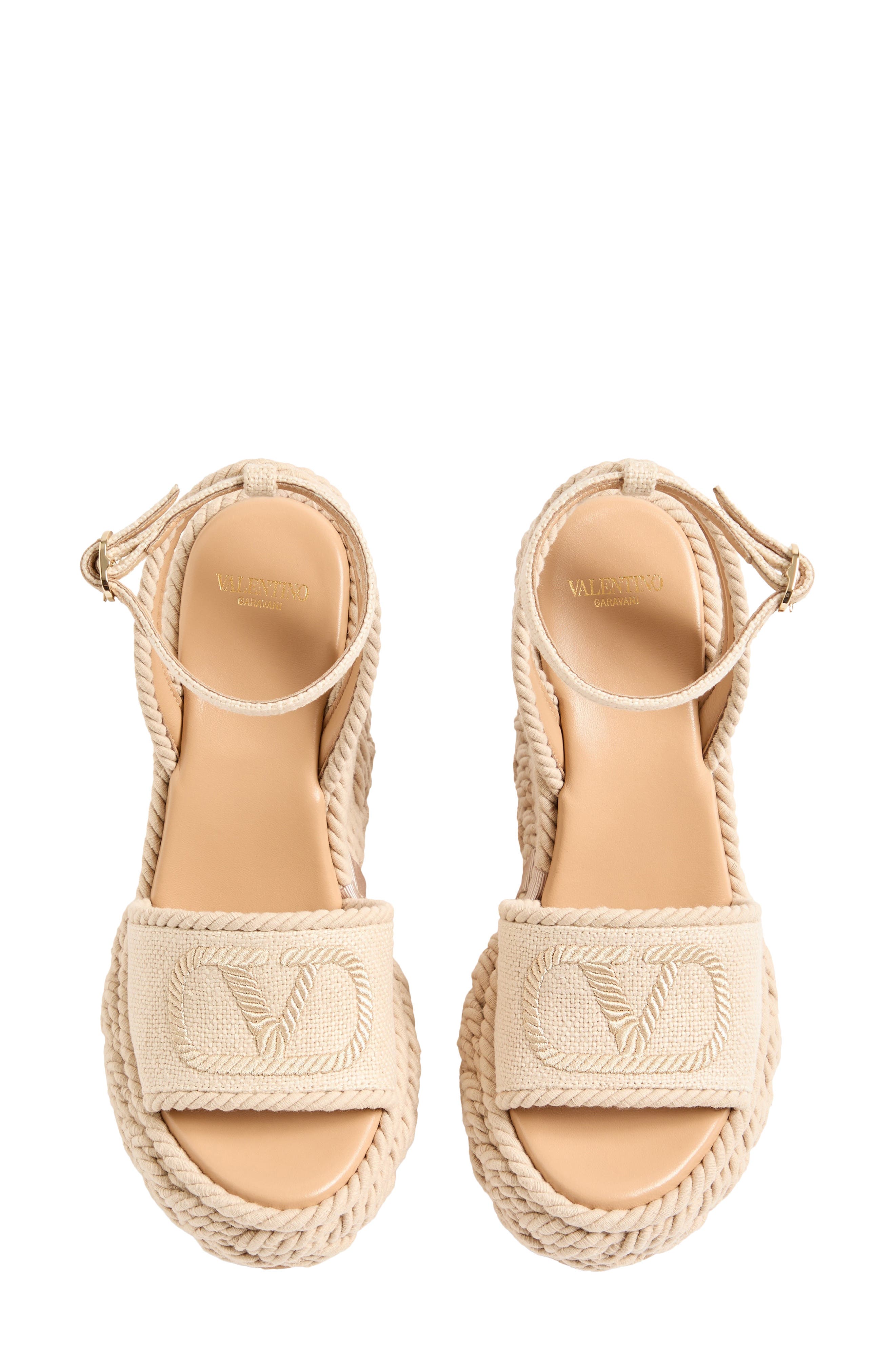 Valentino Garavani VLOGO Torchon Flat Espadrille Wedge Sandal, Alternate, color, Beige