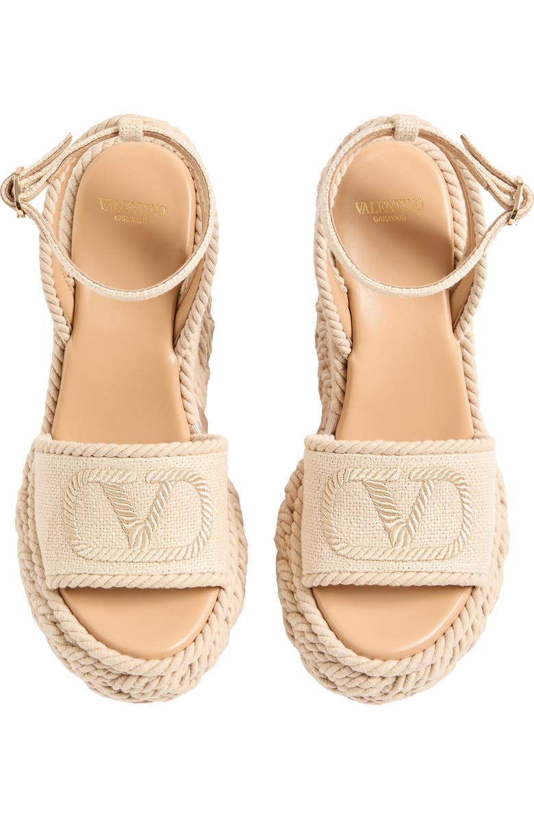 Valentino Garavani VLOGO Torchon Flat Espadrille Wedge Sandal, Alternate, color, Beige
