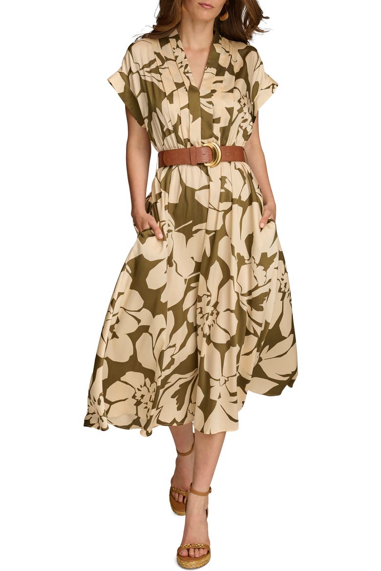 Floral Print Belted Midi Dress, Main, color, SPRING GREEN