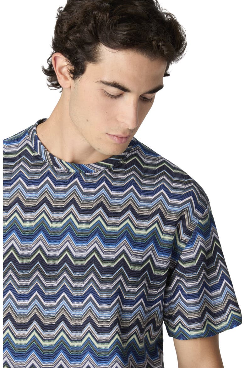 Crew Neck T-shirt With Geometric Zigzag, Alternate, color, Blue & Green