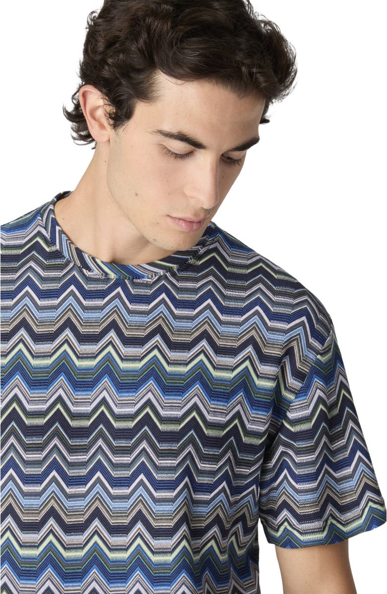 Missoni Crew Neck T-shirt With Geometric Zigzag, Alternate, color, Blue & Green