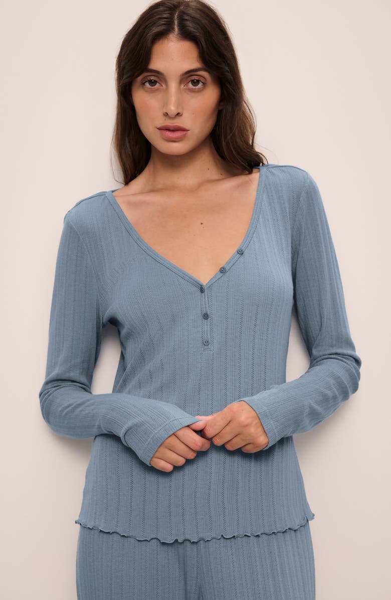 Eberjey Pointelle Rib Henley Pajama Top, Alternate, color, Faded Denim