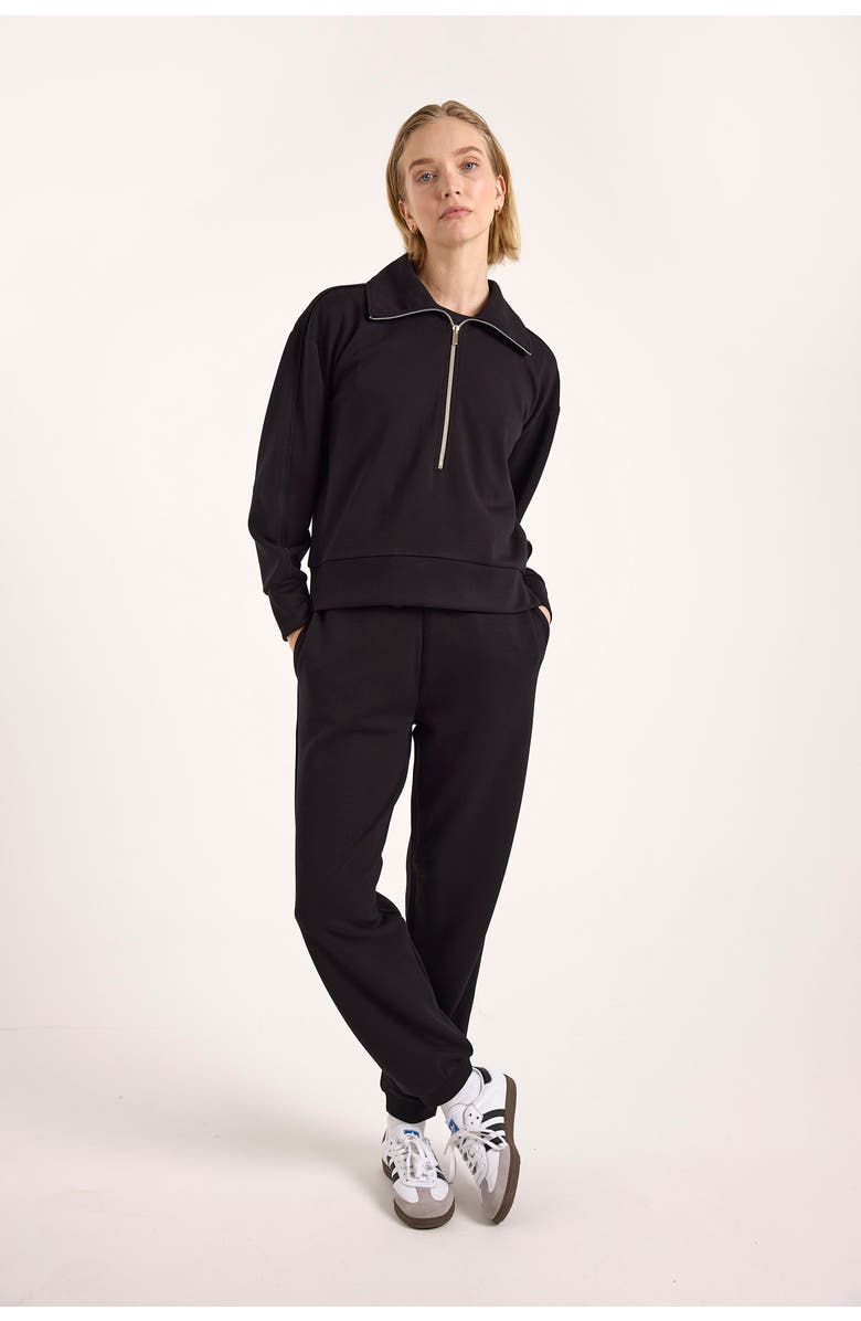 Brodie Pure Cashmere Piping Detail Jersey Half Zip Sweatshirt, Alternate, color, Black