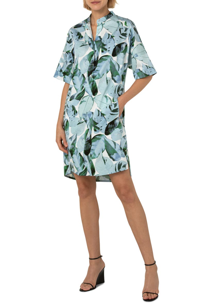 Akris punto Leaf Print High-Low Cotton Shift Dress, Alternate, color, 