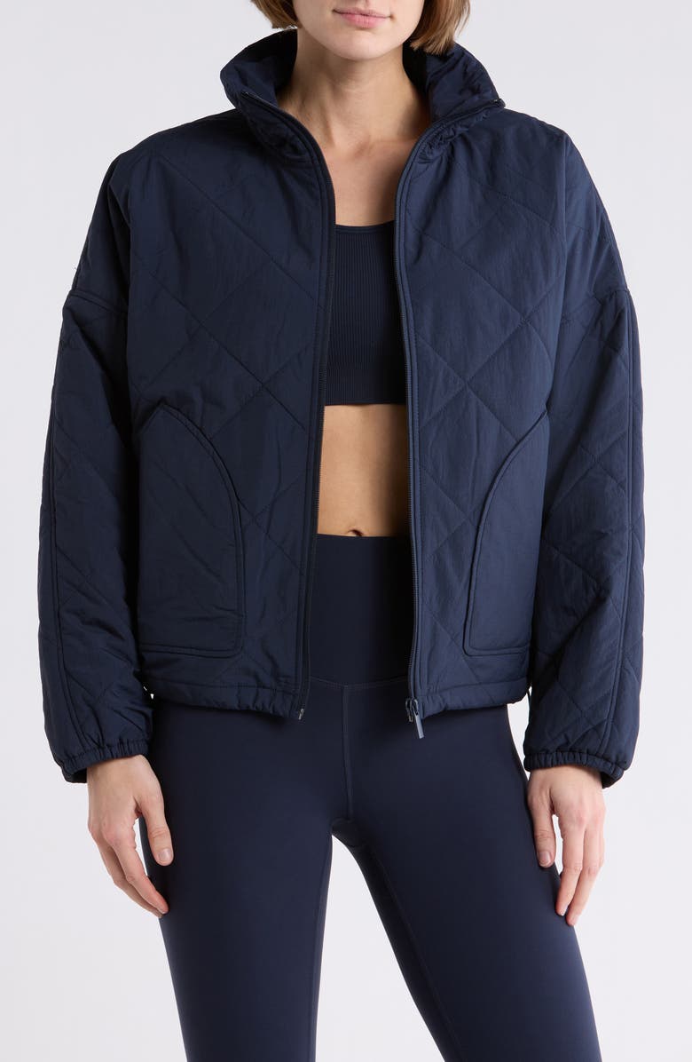 Z by Zella Wander Diamond Quilted Jacket, Main, color, Navy Sapphire