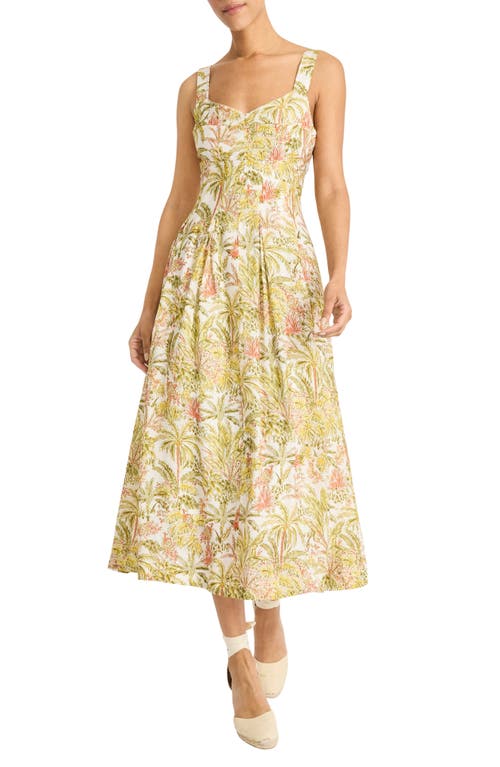 Maggy London Palm Print Empire Waist Fit & Flare Midi Dress In Yellow