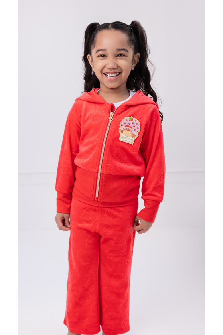 Velour Hoodie and Pants Set, Alternate, color, Strawberry Cayenne