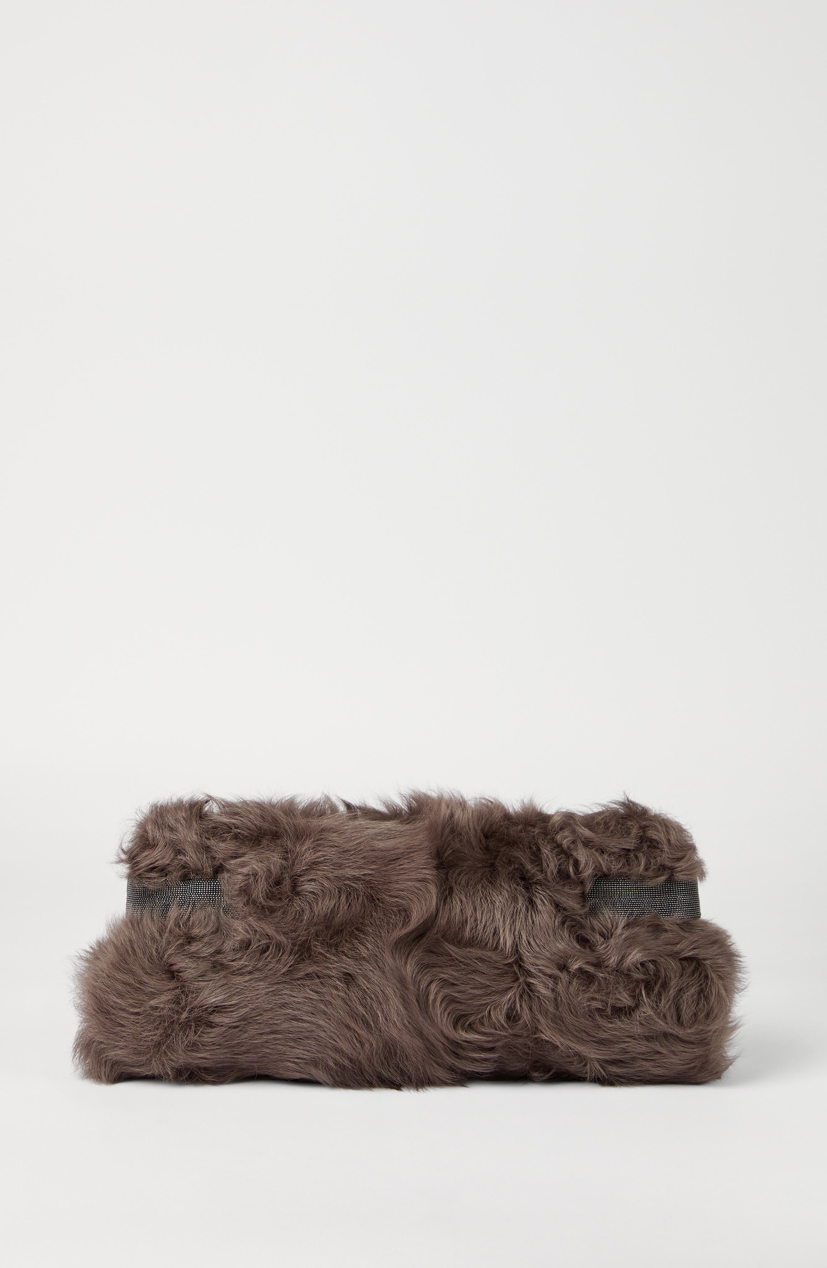 Brunello Cucinelli Wavy shearling essence pouch bag, Alternate, color, Rust Brown