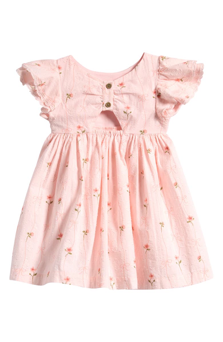 NEXT Kids' Floral Embroidered Flutter Sleeve Cotton Sundress, Alternate, color, Pink
