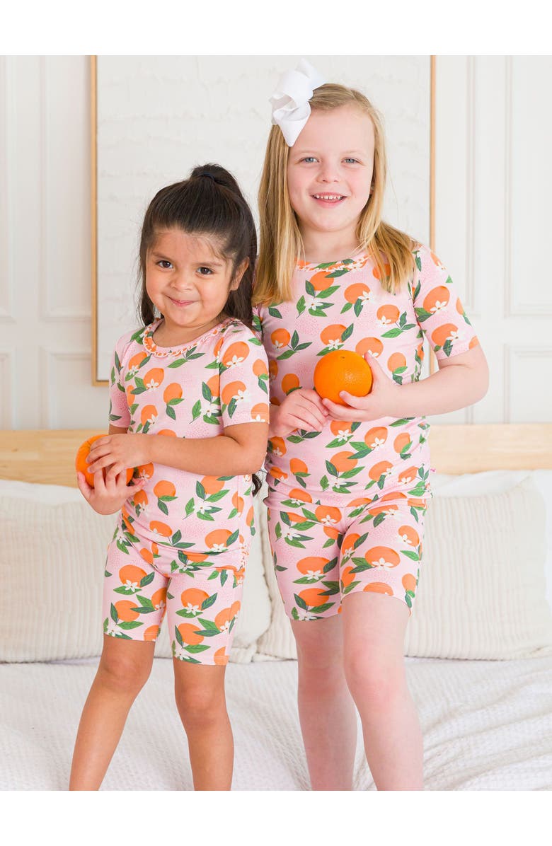 RuffleButts SoftSnooze Ruffle Short Sleeve Pajama Set, Alternate, color, Orange You The Sweetest