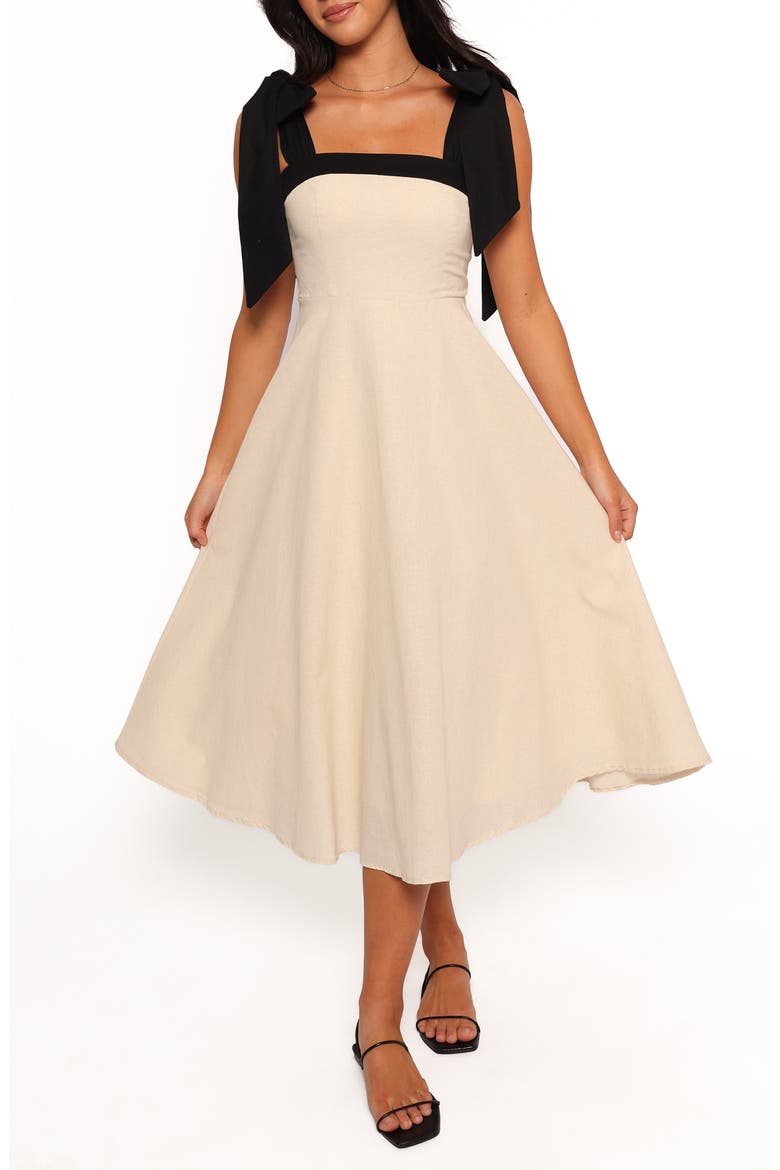 Olinda Contrast Detail Cotton & Linen Midi Sundress, Main, color, OATMEAL BLACK