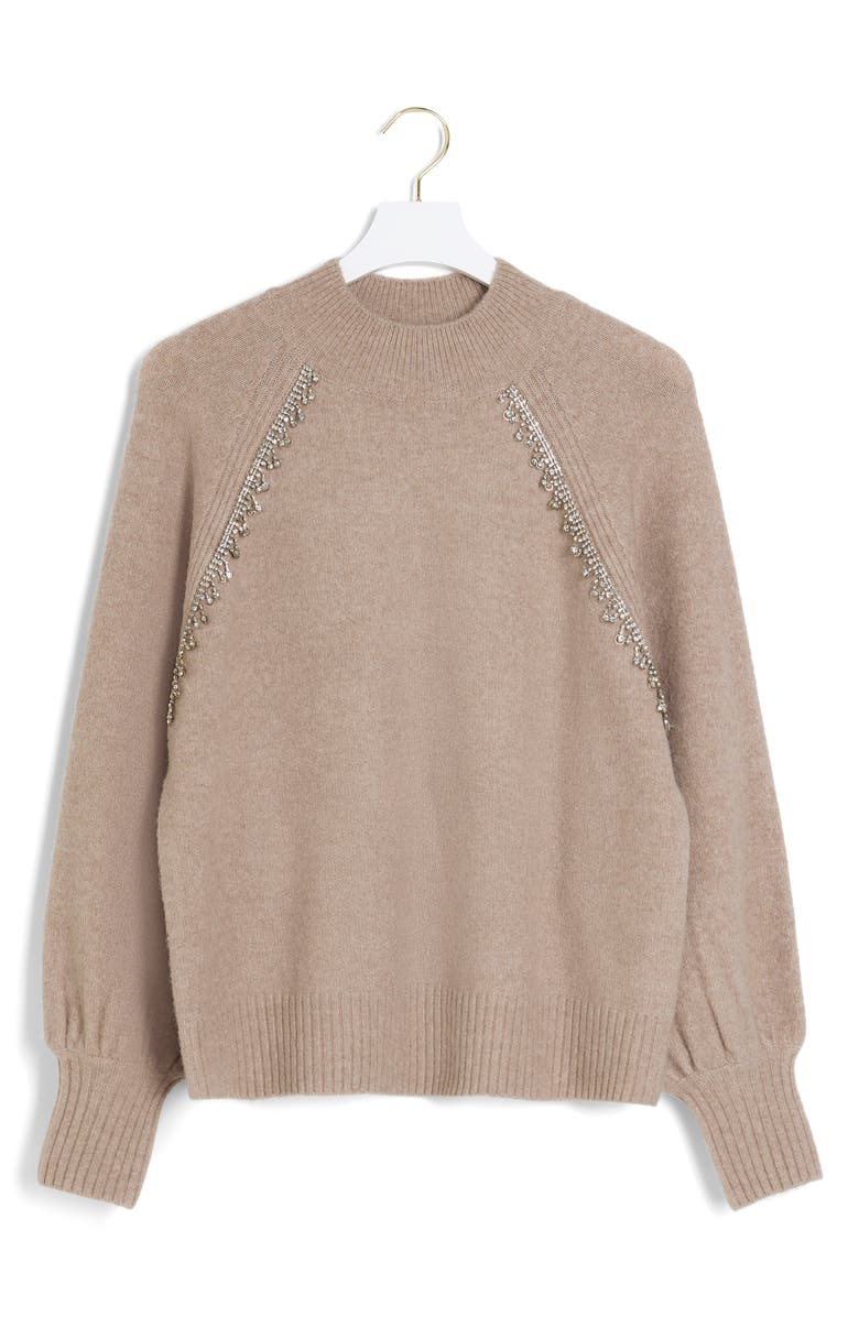 River Island Diamanté Fringe Mock Neck Sweater, Alternate, color, 