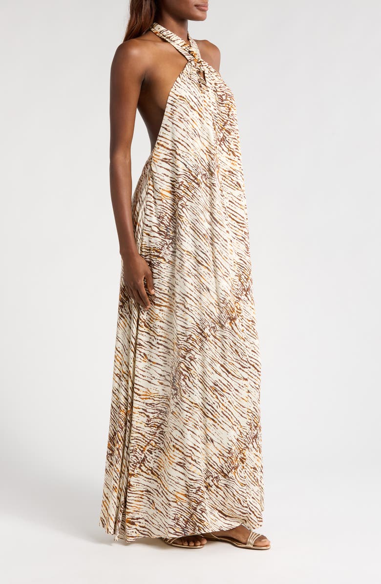 Elan Stripe Cover-Up Halter Maxi Dress, Alternate, color, Neutral Sahara