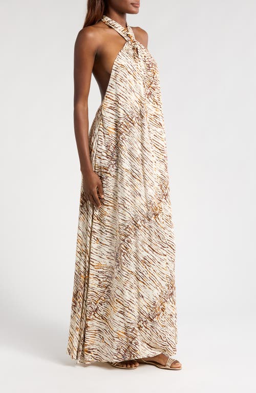 Shop Elan Stripe Cover-up Halter Maxi Dress In Neutral Sahara