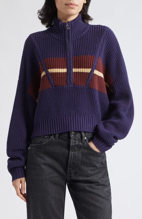 Hampton Stripe Half Zip Crop Sweater