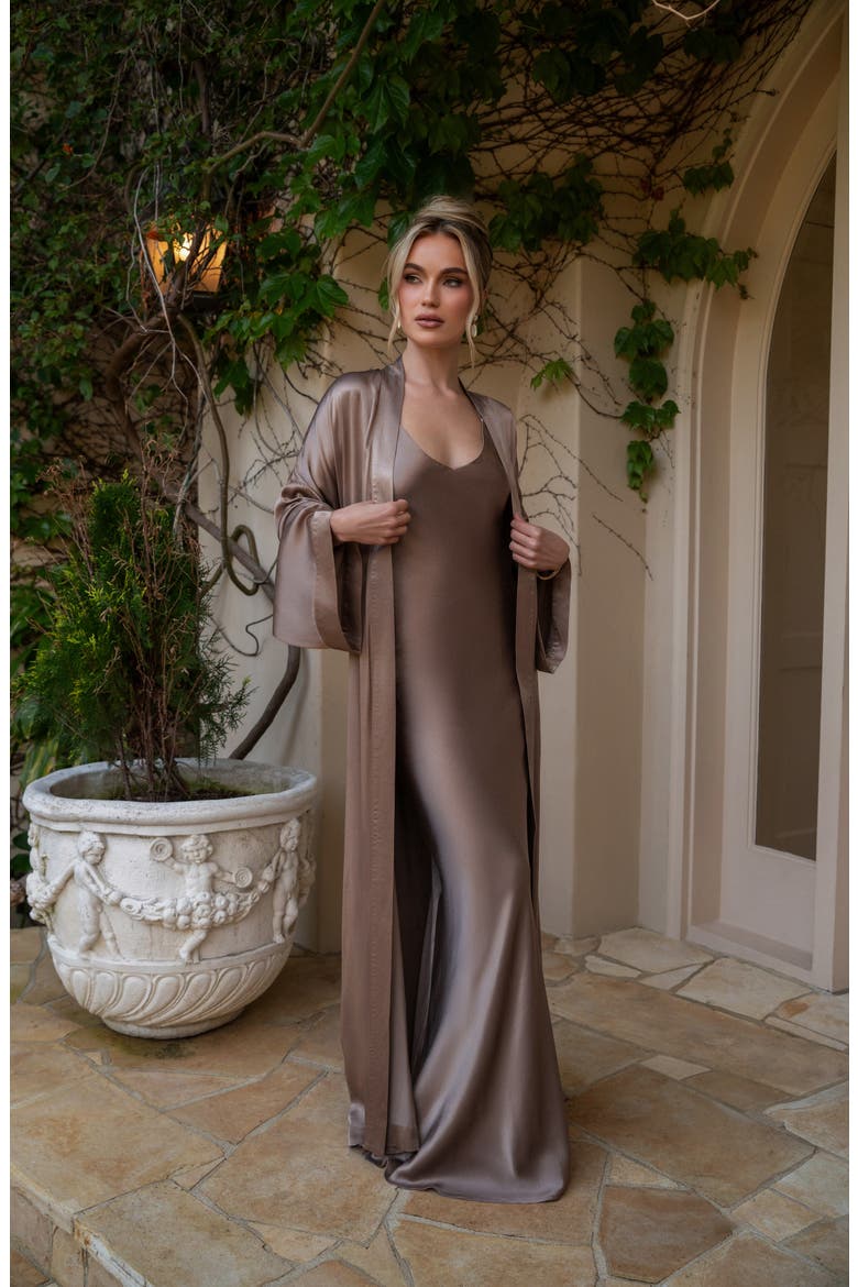 Forever & Always Satin Robe, Alternate, color, BROWN