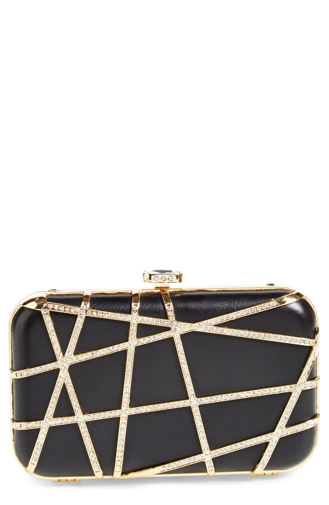Tasha 'Deco' Crystal Box Clutch, Main, color, BLACK/ GOLD