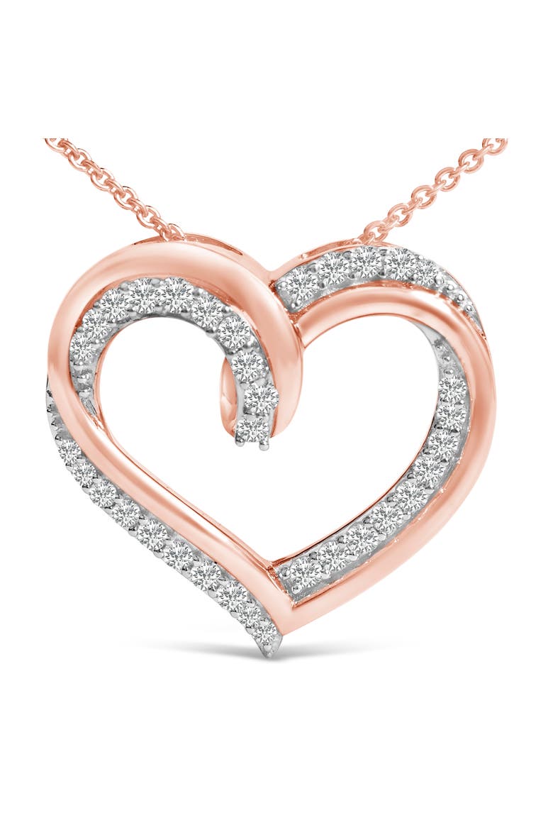 14K Rose Gold Plated Sterling Silver 1/2 Cttw Diamond Open Heart Pendant Necklace, Alternate, color, White Gold over Silver