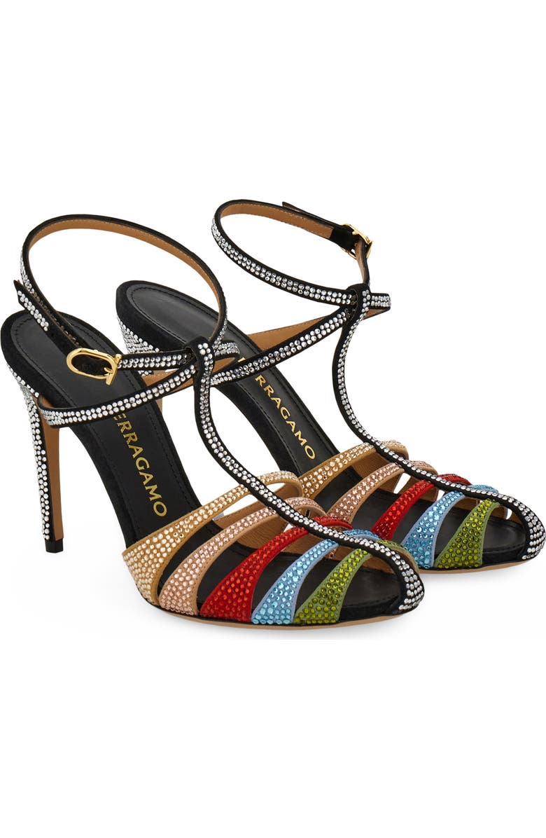 FERRAGAMO Lipa Crystal Ankle Strap Pump, Main, color, Nero Corn Green Washed Denim