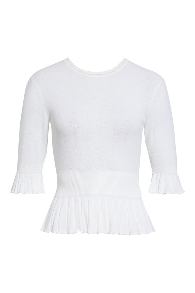 Ruffle Prim Pointelle Crop Wool Sweater, Alternate, color, ICONIC MILK