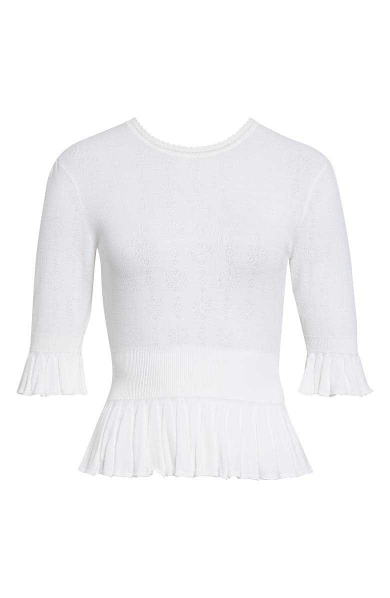 Chloé Ruffle Prim Pointelle Crop Wool Sweater, Alternate, color, Iconic Milk