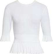Chloé Ruffle Prim Pointelle Crop Wool Sweater