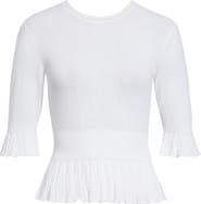Chloé Ruffle Prim Pointelle Crop Wool Sweater