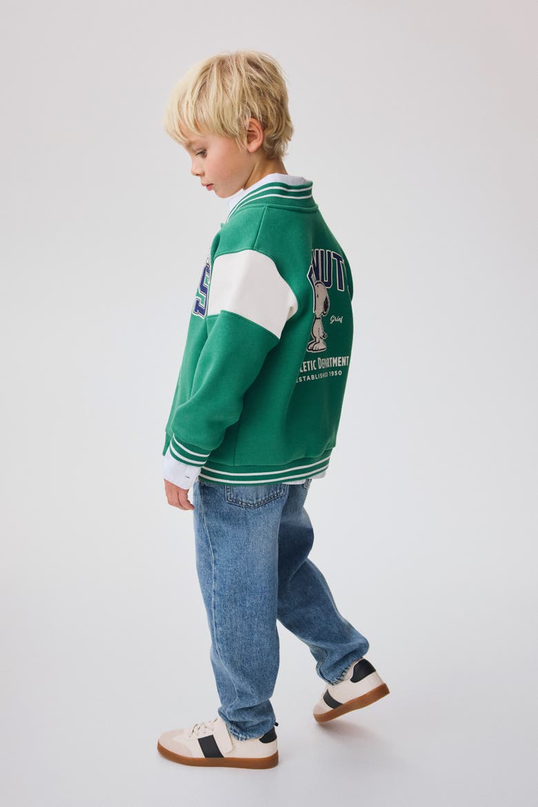 Sweatshirt Baseball Jacket, Alternate, color, Green/Snoopy