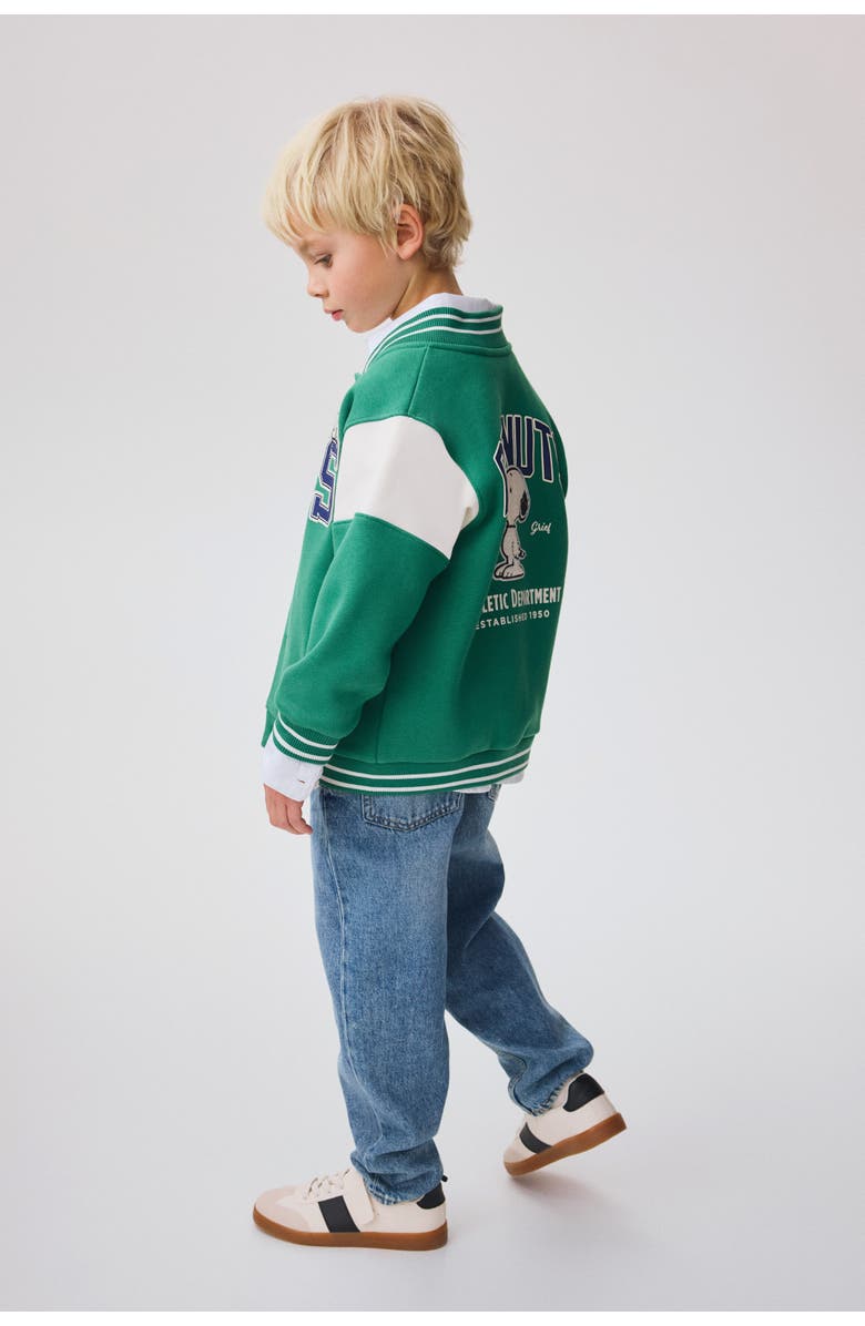 H&M Sweatshirt Baseball Jacket, Alternate, color, Green/Snoopy
