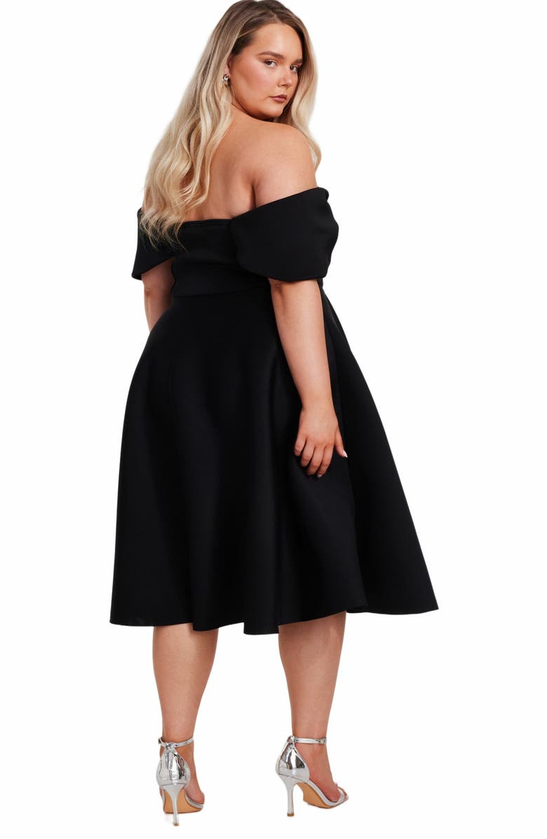 QUIZ Plus Size Bardot Scuba Foam Skater Dress, Alternate, color, 