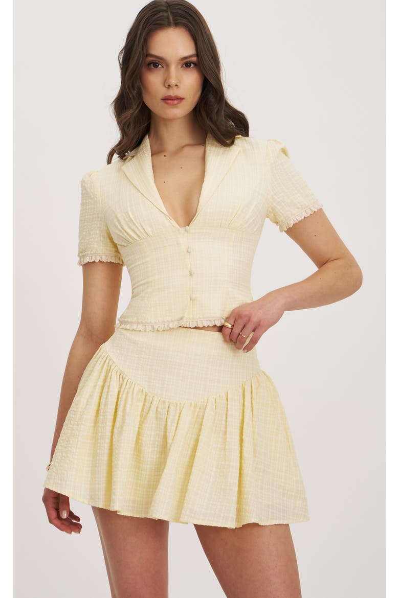 Odelia Lace Trim Seersucker Button Up Top, Main, color, Yellow